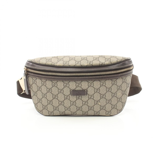 GUCCI GG Supreme Waist bag canvas leather Beige Brown Used unisex crossbody