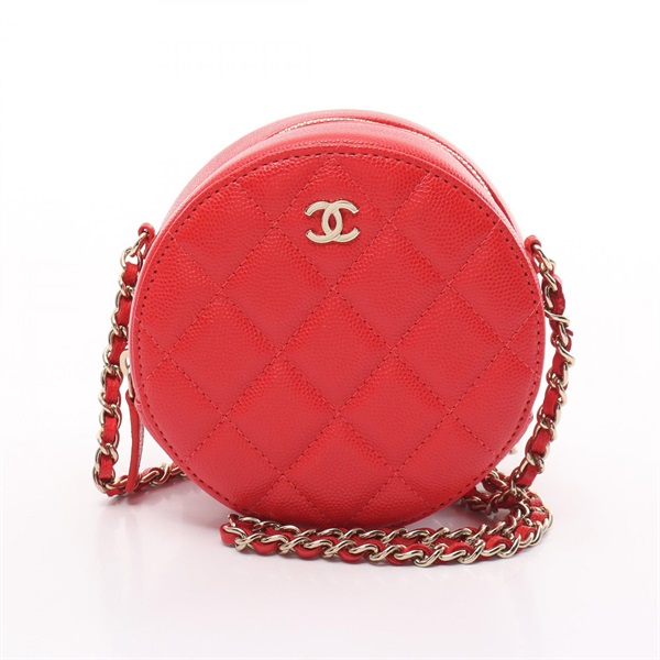 CHANEL CC Matelasse Mini Classic Shoulder Bag Caviar skin Red Used Women Coco