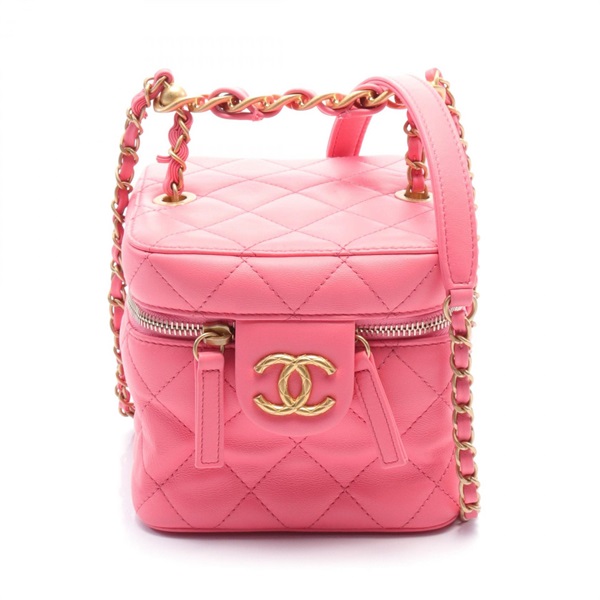 CHANEL Matelasse chain Shoulder crossbody vanity Bag lambskin Pink Used GHW