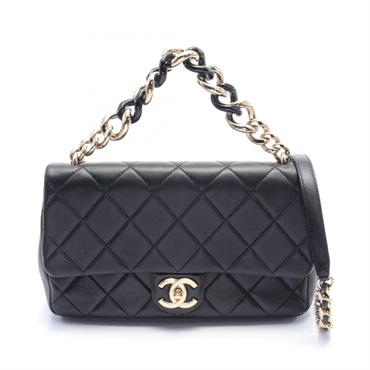 CHANEL Large flap Matelasse Shoulder crossbody Bag lambskin Black Used GHW