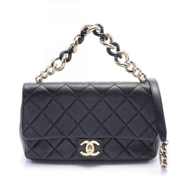 CHANEL Large flap Matelasse Shoulder crossbody Bag lambskin Black Used GHW