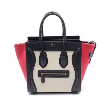 CELINE Luggage micro shopper Tote Bag 167793 leather Beige Red Black Used Women