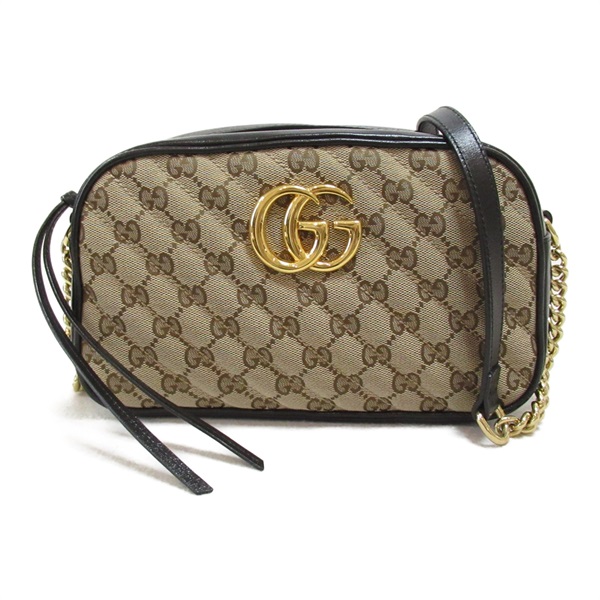 GUCCI GG Marmont Shoulder Bag 447632 GG canvas leather Black Beige Used Women