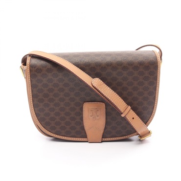 CELINE Macadam Shoulder Bag PVC coated canvas leather Brown Used Women crossbody