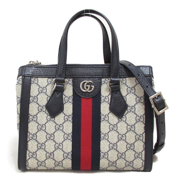 GUCCI OPHIDIA 2way Shoulder crossbody Bag 547551 leather GG Supreme Canvas navy