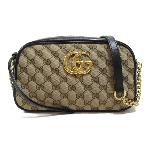 GUCCI GG Marmond Shoulder crossbody Bag 447632 GG canvas leather Black Beige