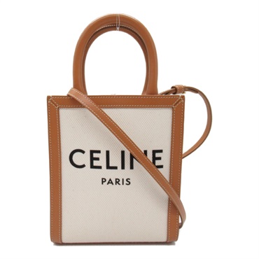 CELINE Mini vertical cabas 2way Shoulder Bag leather White Brown Used Women logo