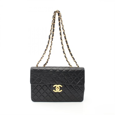 CHANEL CC Big Matelasse 34 Shoulder Bag lamb Leather Black Used Women Coco