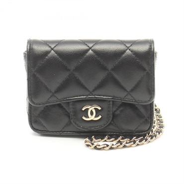 CHANEL CC Mini Matelasse Shoulder Bag lamb leather Black Used Women Coco