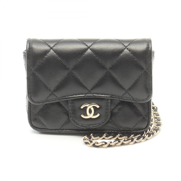 CHANEL CC Mini Matelasse Shoulder Bag lamb leather Black Used Women Coco