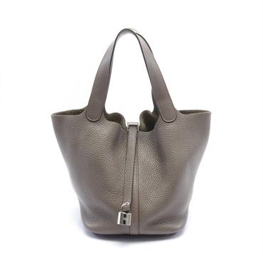 HERMES Picotin Lock MM Hand bag Taurillon Clemence SHW Etain Brown Used Women