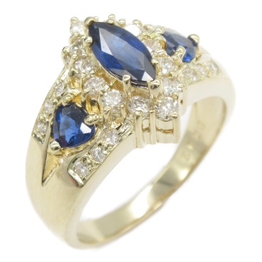 JEWELRY Sapphire Diamond Ring 18KYG Yellow Gold Blue Used women US size 6