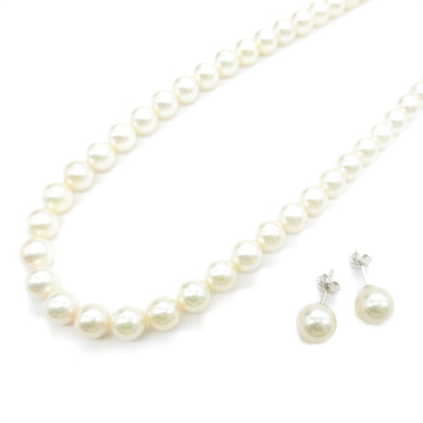 JEWELRY Necklace Pierced earrings set Silver 925 K14 WG Pearl White Gold Used