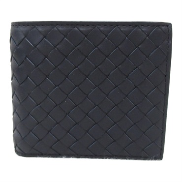 BOTTEGA VENETA Intrecciato bi-fold wallet Purse 193642V46518838 leather Navy NEW
