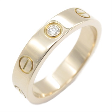 CARTIER Mini love ring 1P Diamond 18KPG Pink Rose Gold Used women #48 US #4.5