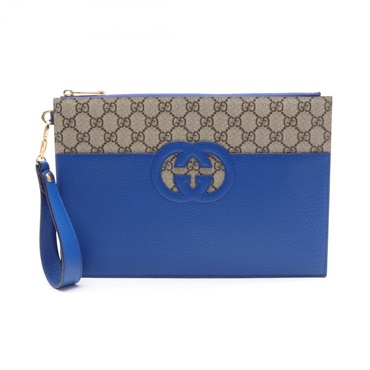 GUCCI Interlocking GG Supreme clutch bag 723320 leather canvas Blue Brown Used