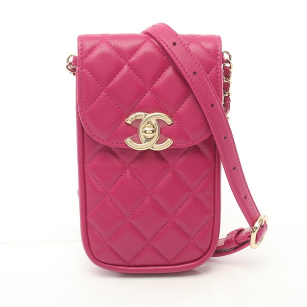CHANEL Matelasse phone case Shoulder crossbody Bag lambskin Pink Used GHW