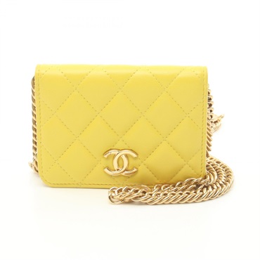 CHANEL CC Mini Matelasse Chain Shoulder Bag lamb leather Yellow Used Women Coco