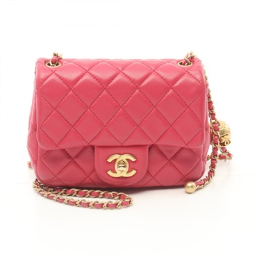 CHANEL Matelasse chain Shoulder hand Bag lambskin Pink Used GHW