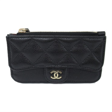 CHANEL coin purse case compact wallet Caviar Skin Black SHW Used