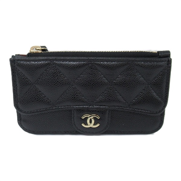 CHANEL coin purse case compact wallet Caviar Skin Black SHW Used