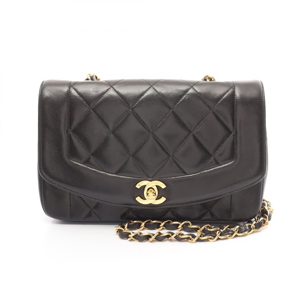 CHANEL CC Matelasse Diana Flap Shoulder Bag lamb Leather Black Used Women Coco