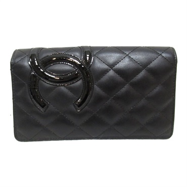 CHANEL Cambon Line ZIP Bifold long wallet purse leather Black Used