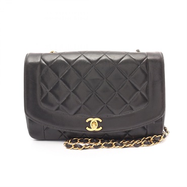 CHANEL CC Matelasse Diana Flap Shoulder Bag lamb Leather Black Used Women Coco