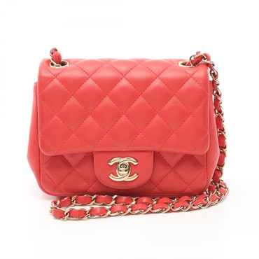 CHANEL Mini Matelasse chain Shoulder crossbody Bag lambskin Pink Used GHW