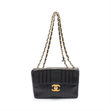 CHANEL Mademoiselle Jumbo COCO Mark Single Flap Shoulder Bag lamb Leather Black