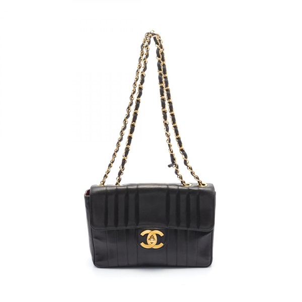 CHANEL Mademoiselle Jumbo COCO Mark Single Flap Shoulder Bag lamb Leather Black