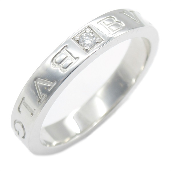 BVLGARI double logo diamond Ring K18 WG White Gold Clear Used US size #9 #9.25