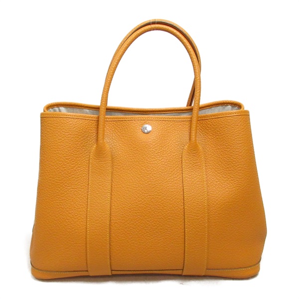HERMES Garden Party PM Tote Bag Country leather Orange Used Women X SHW