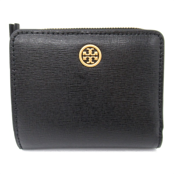 Tory Burch bifold compact wallet purse 88731001 Embossed leather Black