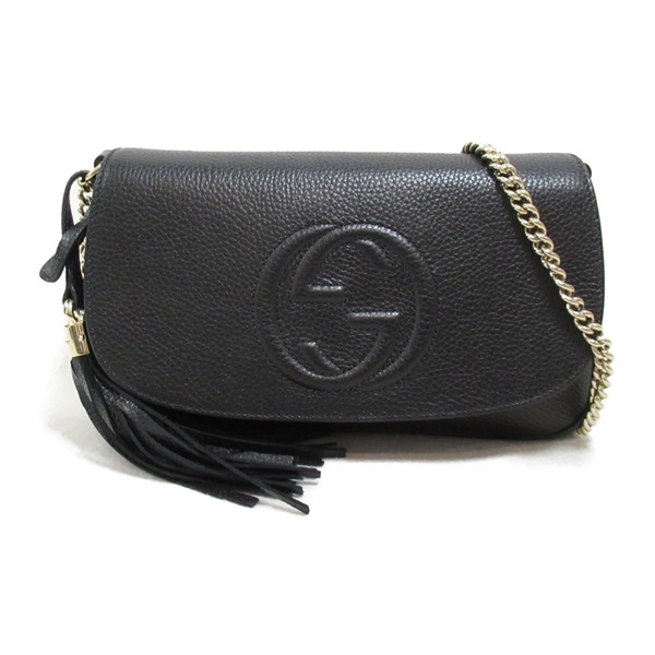 GUCCI Chain Shoulder Bag crossbody 536224 leather Black Used Women SHW