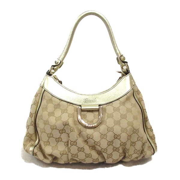 GUCCI One Shoulder Bag 190525 leather canvas Beige Gold Used Women