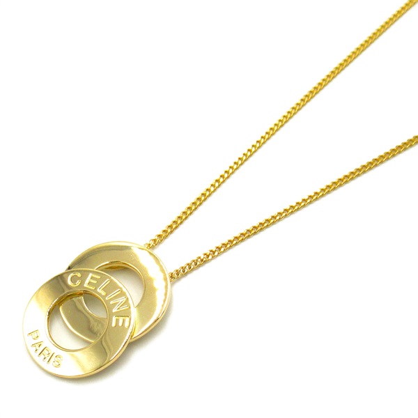 CELINE Logo Circle Necklace Pendant 18KYG Yellow Gold Used women