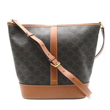 CELINE Shoulder Bag PVC coated canvas leather Black Brown Used Women