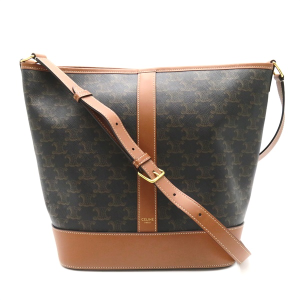 CELINE Shoulder Bag PVC coated canvas leather Black Brown Used Women