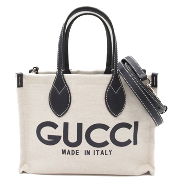 GUCCI 2WayTote Bag shoulder 772144 canvas leather Navy Natural Used Women