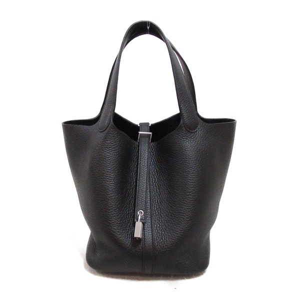 HERMES Picotin Lock MM Black Tote Bag Clemence leather Noir Used Women U SHW