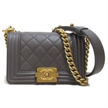 CHANEL Boy Chanel Mini Chain Shoulder crossbody Bag Caviar Skin Gray GHW Used