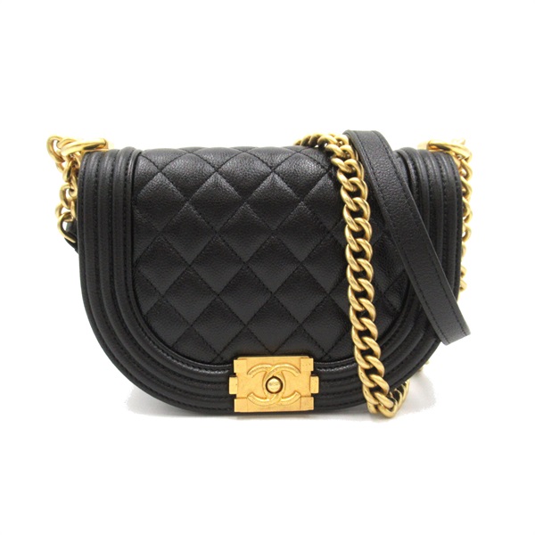 CHANEL Boy Chanel Chain Shoulder Bag Caviar leather Black Used Women GHW CC Coco