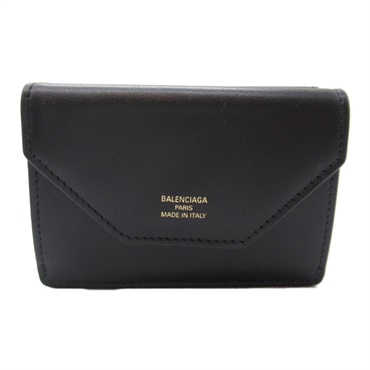 BALENCIAGA Tri-fold compact wallet purse 7367302AABY1061 Calfskin Black gray