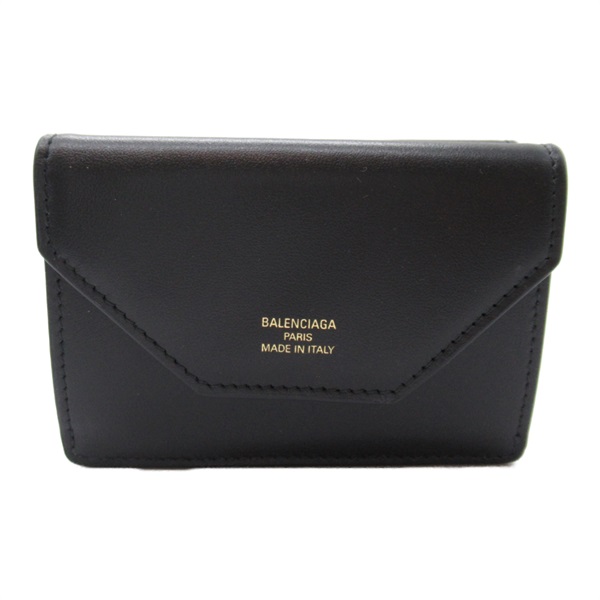 BALENCIAGA Tri-fold compact wallet purse 7367302AABY1061 Calfskin Black gray