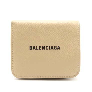 BALENCIAGA bifold compact wallet purse 5942161IZI32761 leather Beige