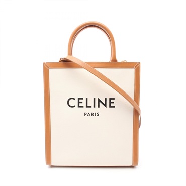 CELINE Small Vertical Cabas Tote crossbody Bag 192082BNZ canvas leather wt bn