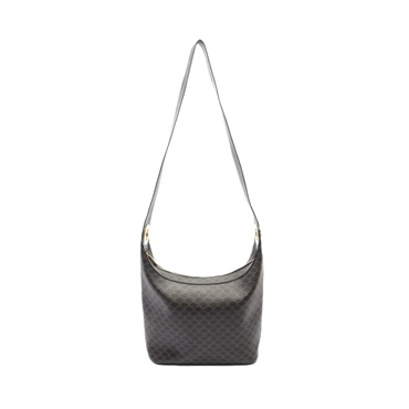 CELINE Macadam Shoulder Bag crossbody PVC coated canvas leather Black Used Women