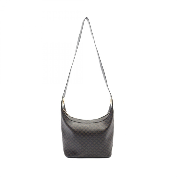 CELINE Macadam Shoulder Bag crossbody PVC coated canvas leather Black Used Women