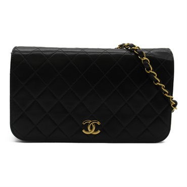 CHANEL Matelasse Single Flap Chain Shoulder Bag Lamb leather Black Used Women CC